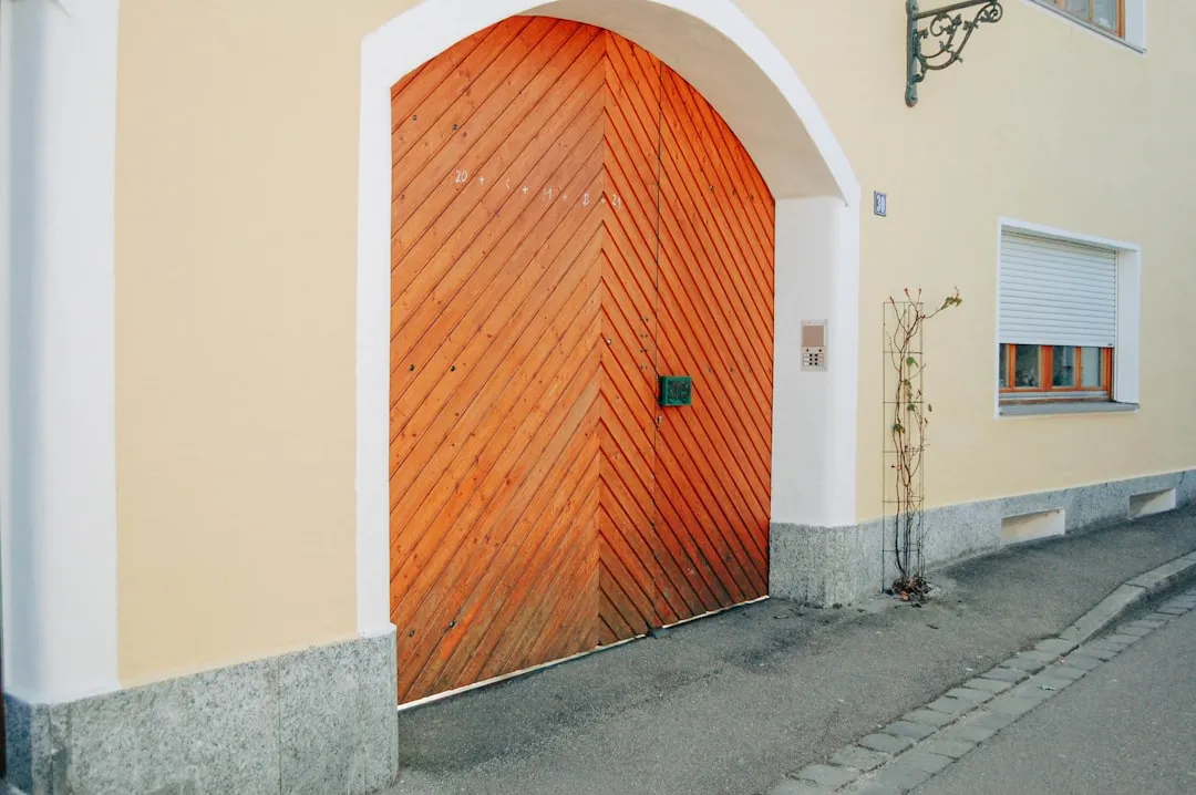 a large orange door