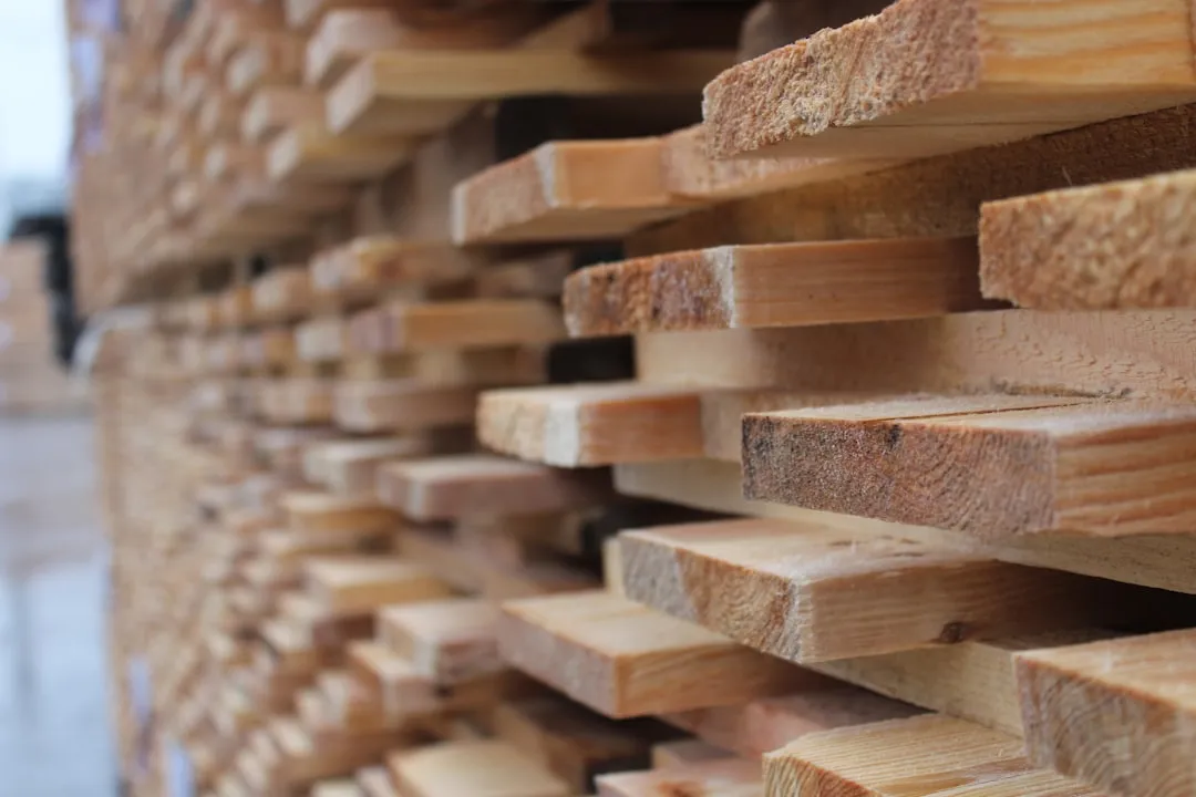 A stack of wooden planks stacked on top of each other