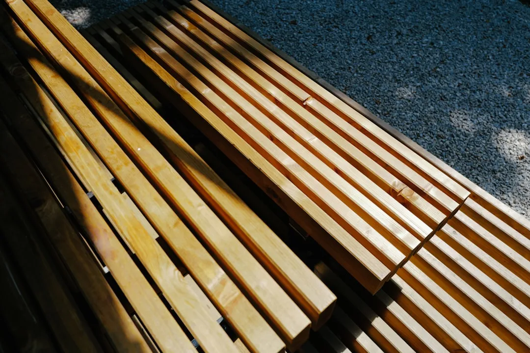 Wooden slats with sunlight and shadows